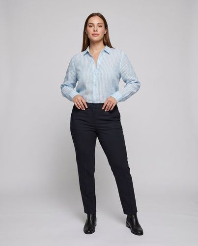 Damen lässige Leinenbluse mit feinen Streifen und klassischem Kragen
