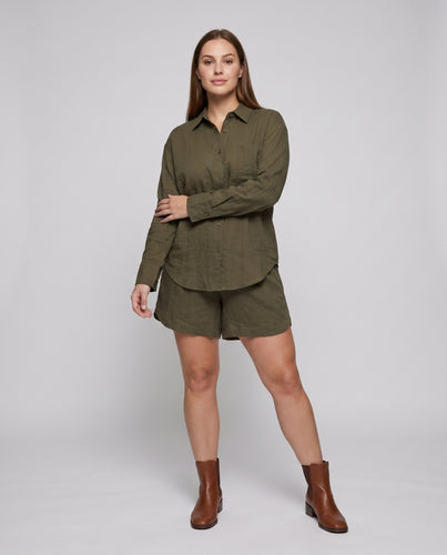 Damen lässige Leinenbluse mit klassischem Kragen und lockerer Passform