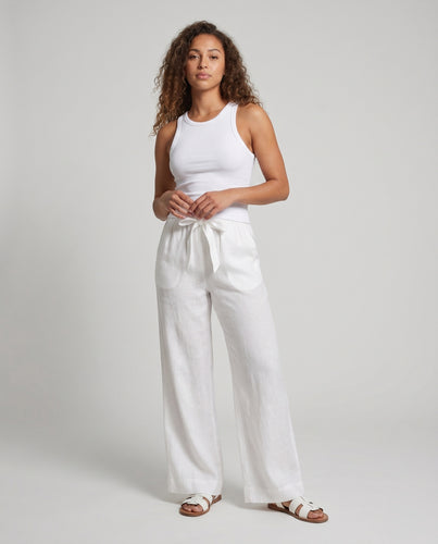 Damen lässige Leinenhose mit weitem Schnitt und elastischem Bund