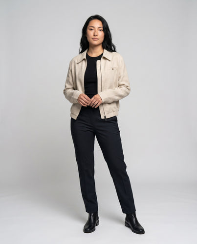 Damen lässige Leinenjacke mit zip und klassischem Kragen