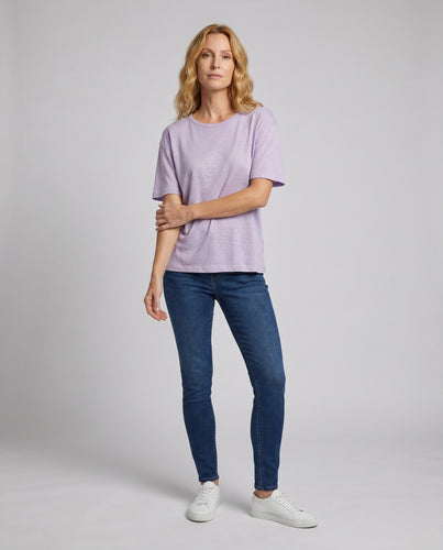 Damen lässiges Kurzarm-T-Shirt aus hochwertigem Leinenstoff