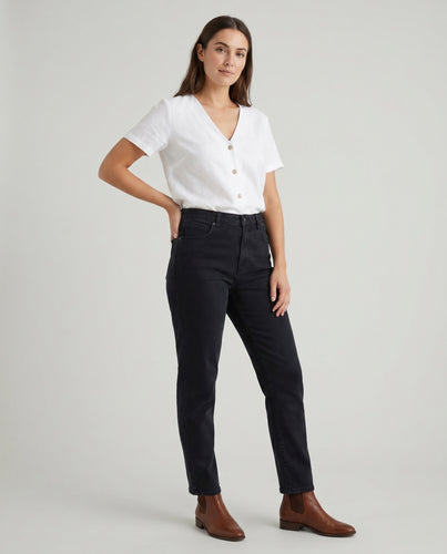 Damen lässiges Leinen-Cropped-Oberteil mit Knopfleiste