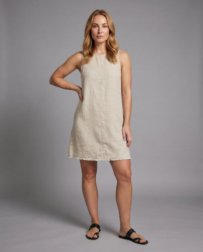 Damen lässiges Leinen-Minikleid mit dezentem Rüschensaum