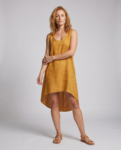 Damen lässiges Leinenkleid mit asymmetrischem Saum