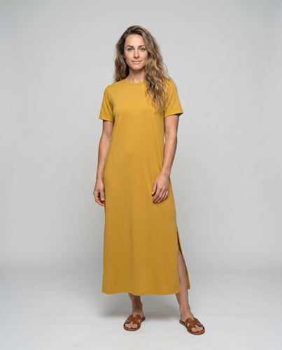 Damen lässiges Midikleid aus feiner Baumwollmischung mit seitlichem Schlitz