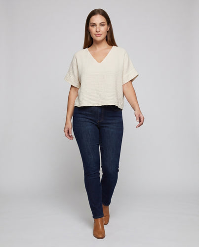 Damen lässiges Oversized-Oberteil aus weichem Baumwollgemisch mit V-Ausschnitt