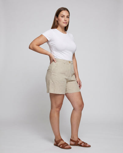 Damen Leinen-Shorts mit hoher Taille und praktischen Taschen