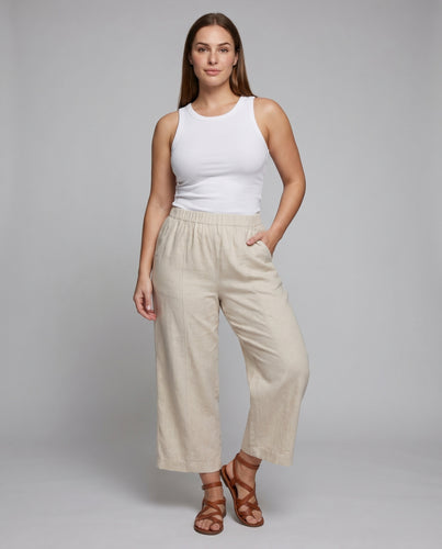 Damen lockere Leinen-Culotte mit elastischem Bund und praktischen Taschen