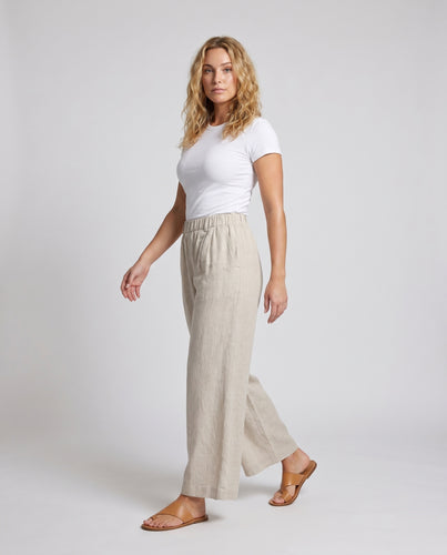 Damen luftige Leinen-Culotte mit elastischem Bund und seitlichen Taschen