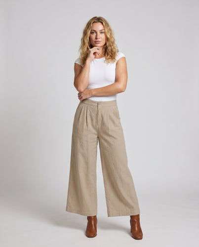 Damen luftige Leinen-Culotte mit weitem Schnitt und elastischem Bund
