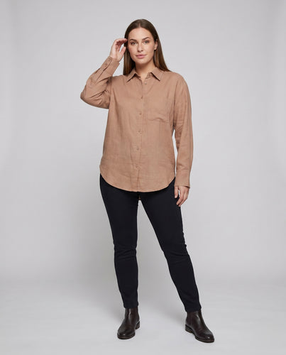 Damen luftige Leinenbluse im lässigen Oversized-Stil mit Knopfdetail
