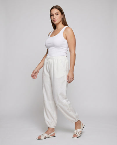 Damen luftige Leinenhose mit elastischem Bund und modischem Kordelzug