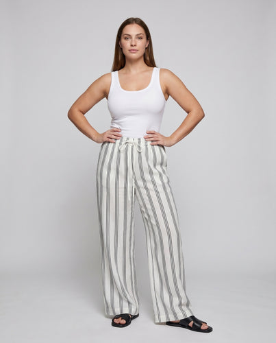 Damen luftige Leinenhose mit eleganten Streifen