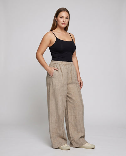 Damen luftige Palazzohose mit hohem Bund und eleganten Taschen