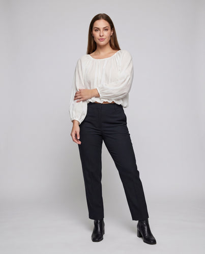 Damen luftiges Blusenshirt mit elastischen Puffärmeln und tiefem Rundhalsausschnitt