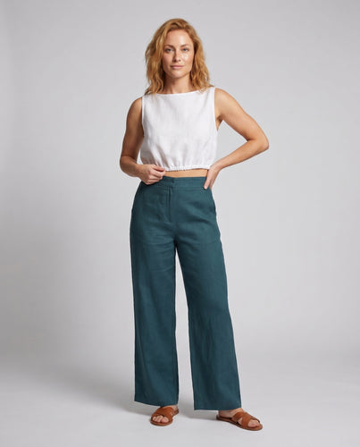 Damen luftiges cropped Leinen-Oberteil mit elastischem Saum