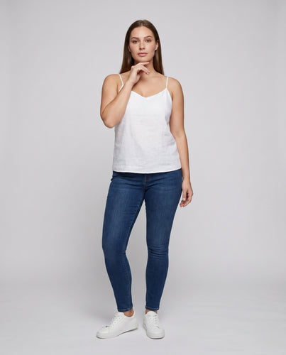 Damen luftiges Leinen-Trägertop mit V-Ausschnitt und minimalistischer Silhouette