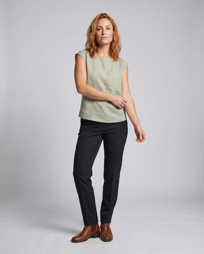 Damen luftiges Leinentop mit kaschierter Silhouette
