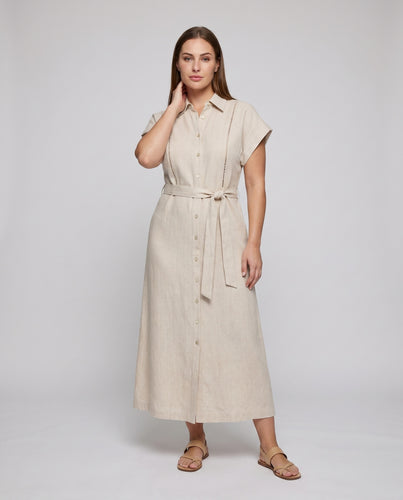 Damen luftiges Maxikleid mit Taillengürtel und elegantem Knopf-Design