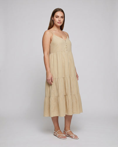 Damen Maxikleid mit zarten Spaghettiträgern und Knopfleiste