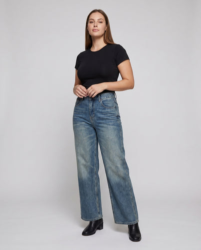 Damen Moderne High-Waist Jeans im weiten Schnitt