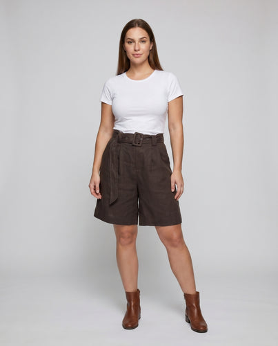 Damen modische Leinen-Shorts mit elegantem Taillengürtel