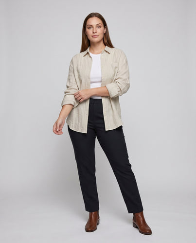 Damen schicke Leinenbluse mit strukturiertem Design und praktischen Taschen