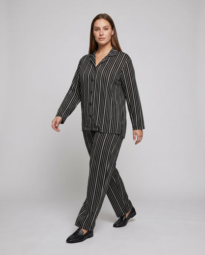Damen Schlafanzug-Set mit elastischem Bund und eleganten Streifen