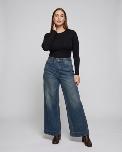 Damen weit geschnittene Denim-Hose