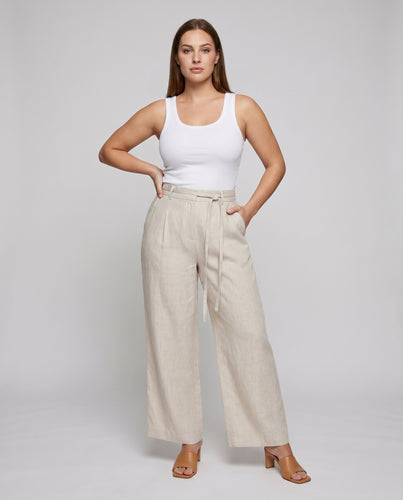 Damen weite Leinenhose mit eleganter Taillierung und seitlichen Taschen