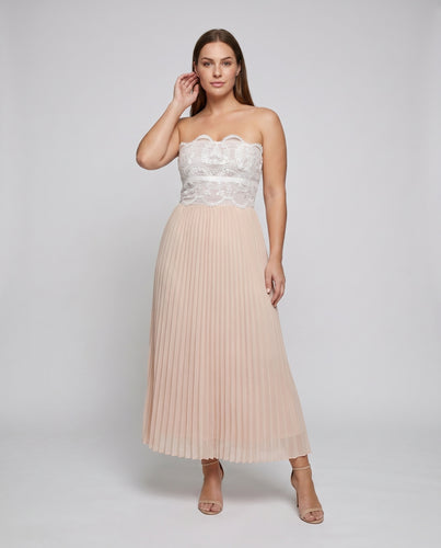 Damen Abendkleid mit elegantem Corsagenoberteil und plissiertem Rock R&B