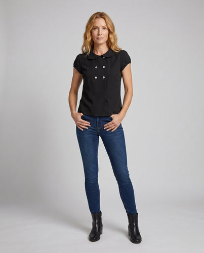 Damen elegante Bluse mit romantischem Kragen und Puffärmeln R&B