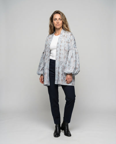 Damen elegante Kimono-Jacke mit voluminösen Ärmeln und floralem Muster R&B