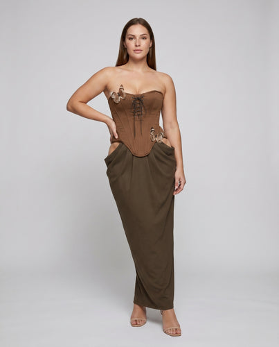 Damen Elegantes Korsettkleid mit fließendem Rock und detailreicher Schnürung R&B