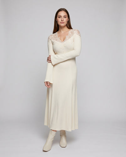 Damen Elegantes Maxikleid mit romantischem Spitzenkragen R&B