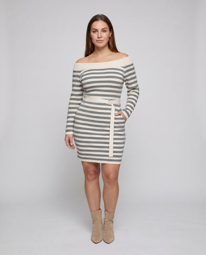 Damen Etuikleid mit Off-Shoulder-Ausschnitt und Taillengürtel R&B