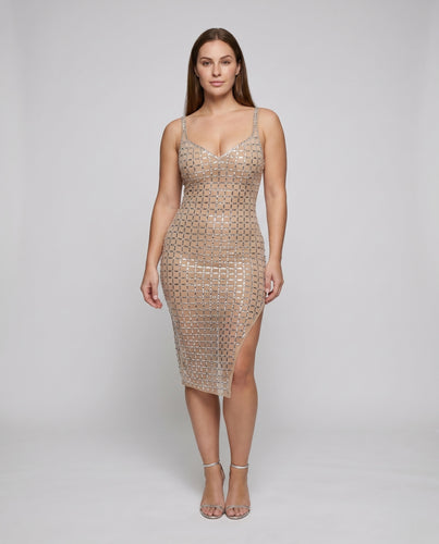 Damen Figurbetontes Abendkleid mit elegantem Karomuster R&B