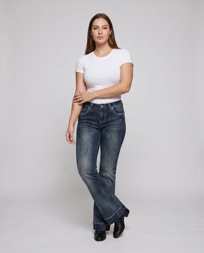 Damen Flared Jeans mit ausgefallenem Design und stylishen Nahtdetails R&B