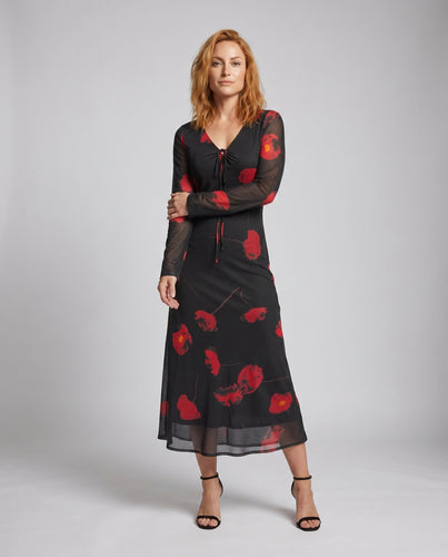 Damen Kleid mit tiefem Ausschnitt und floralen Motiven R&B