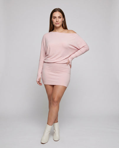 Damen Lässiges Minikleid mit weitem Ausschnitt und langen Ärmeln R&B