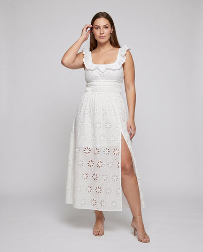 Damen Maxi-Kleid mit raffiniertem Rücken und floralen Einsätzen R&B