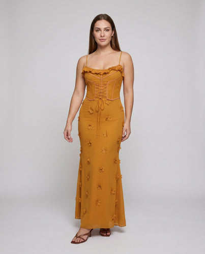 Damen Maxikleid mit filigranem Schnitt und verspielten Details R&B