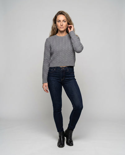 Damen Modischer Strickpullover mit Zopfmuster und cropped Schnitt R&B