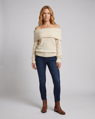 Damen Off-Shoulder Pullover mit strukturiertem Strickmuster R&B
