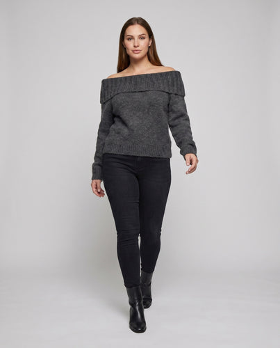 Damen Off-Shoulder Strickpullover mit großzügigem Kragen R&B