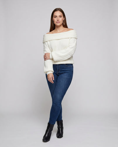 Damen Off-Shoulder Strickpullover mit Rippstruktur R&B