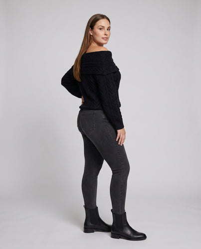 Damen Oversize-Strickpullover mit schulterfreiem Design und voluminösen Ärmeln R&B