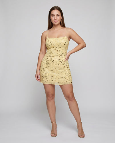 Damen Schimmerndes Minikleid mit zarten Trägern und dekorativen Applikationen R&B