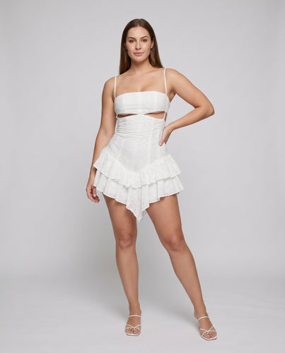 Damen Sommerliches Mini-Kleid mit Rüschen und Cut-Outs R&B