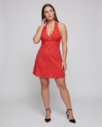 Damen Spaghettiträgerkleid mit tiefem V-Ausschnitt und stilvollem Punkte-Design R&B